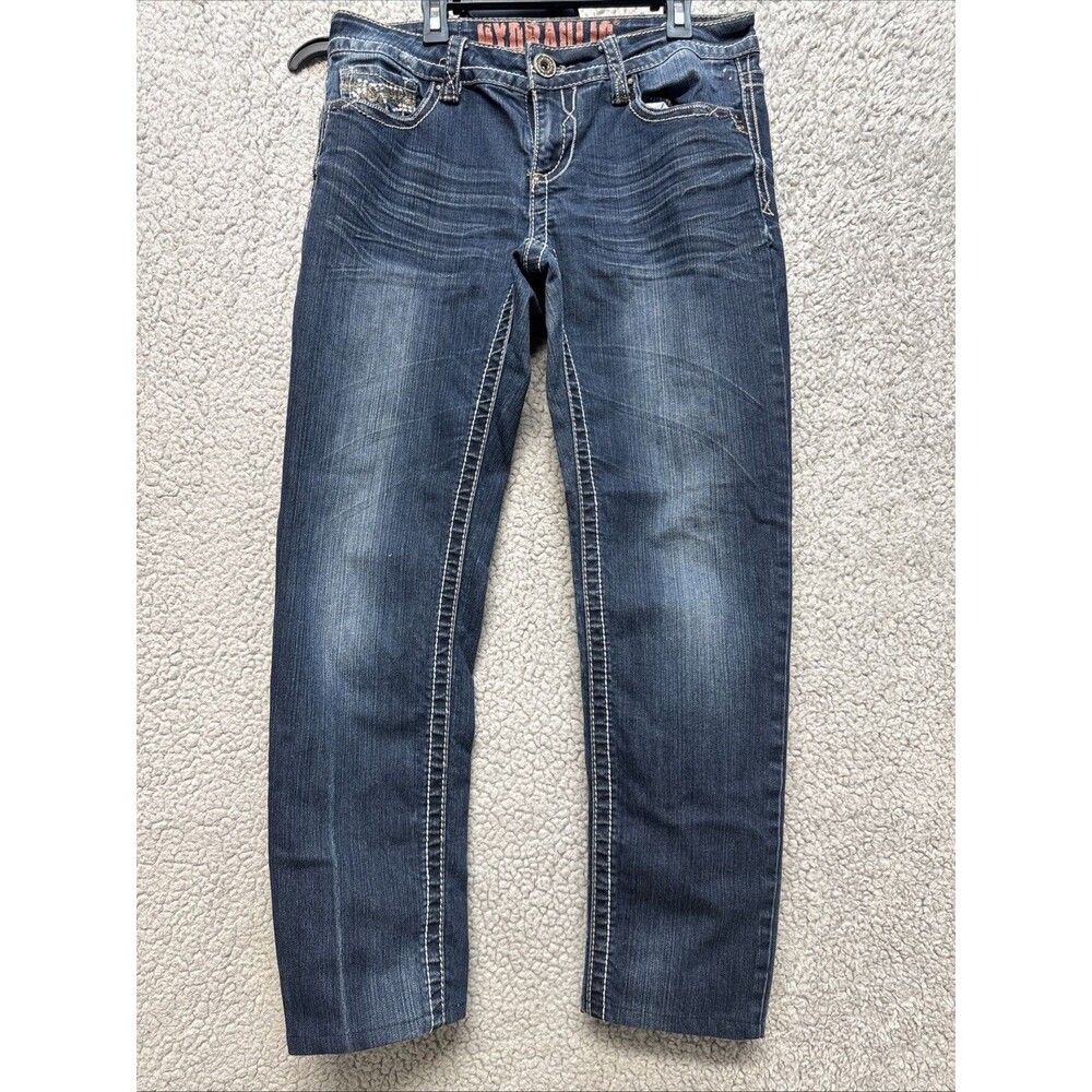 Hydraulic Gramercy Original Skinny Women's 7/8  Blue Jeans Mid Rise Bling